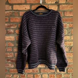 90s Eddie Bauer Men's Textured Knit Wool Sweater - Navy and Burgundy